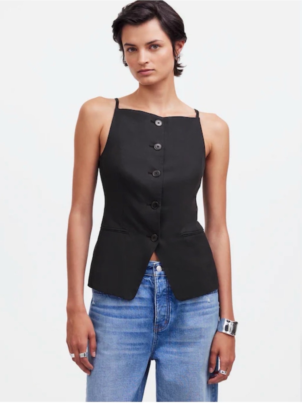 Square-Neck Vest in Drapey Twill - Picture 6 of 7
